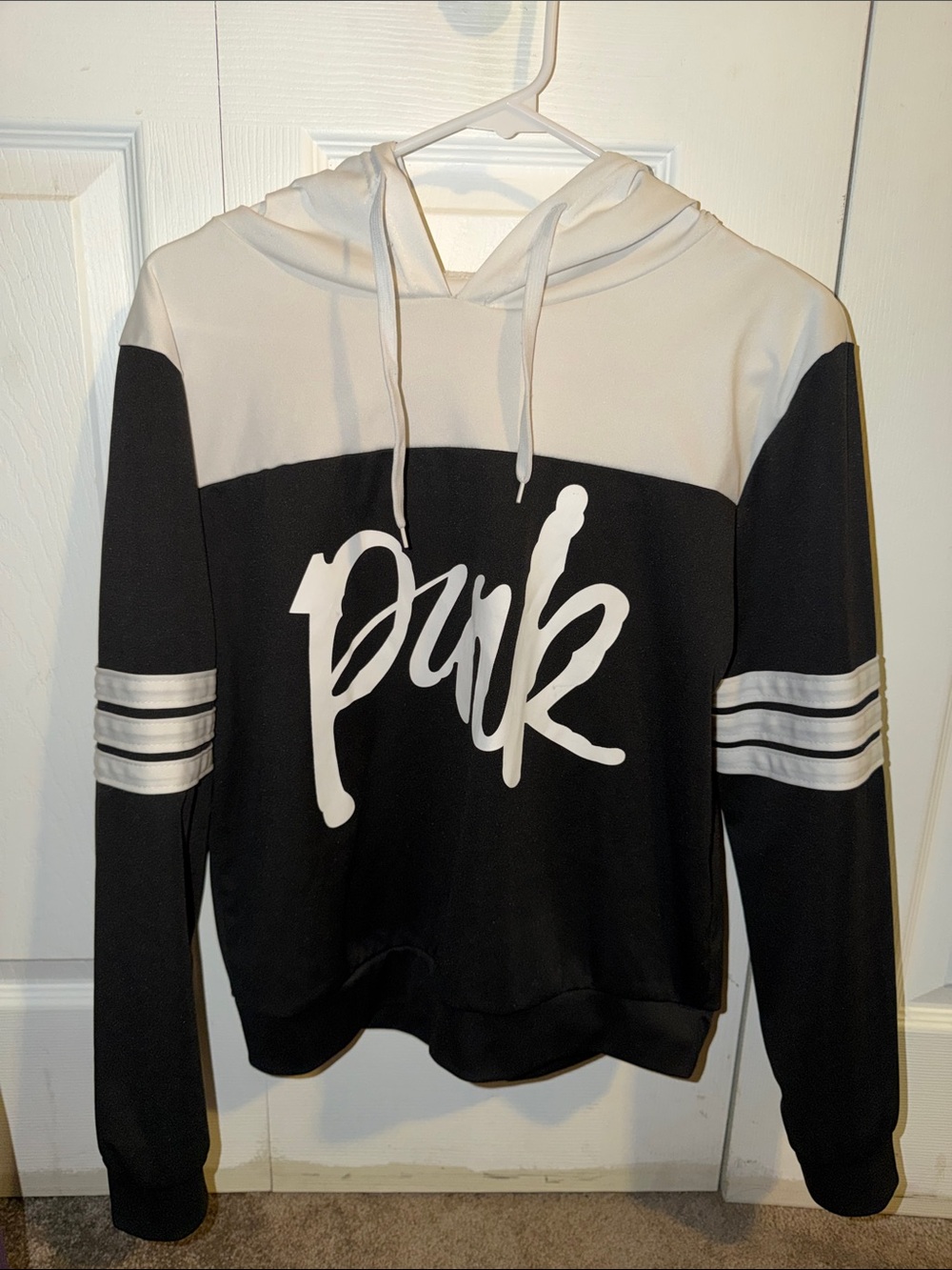 PINK Victoria's Secret Black and White Colorblock Hoodie Sweatshirt with joggers